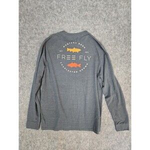 Free Fly Mens Long Sleeve GRAPHIC Crew Neck Shirt Gray Comfort Adventure Size L